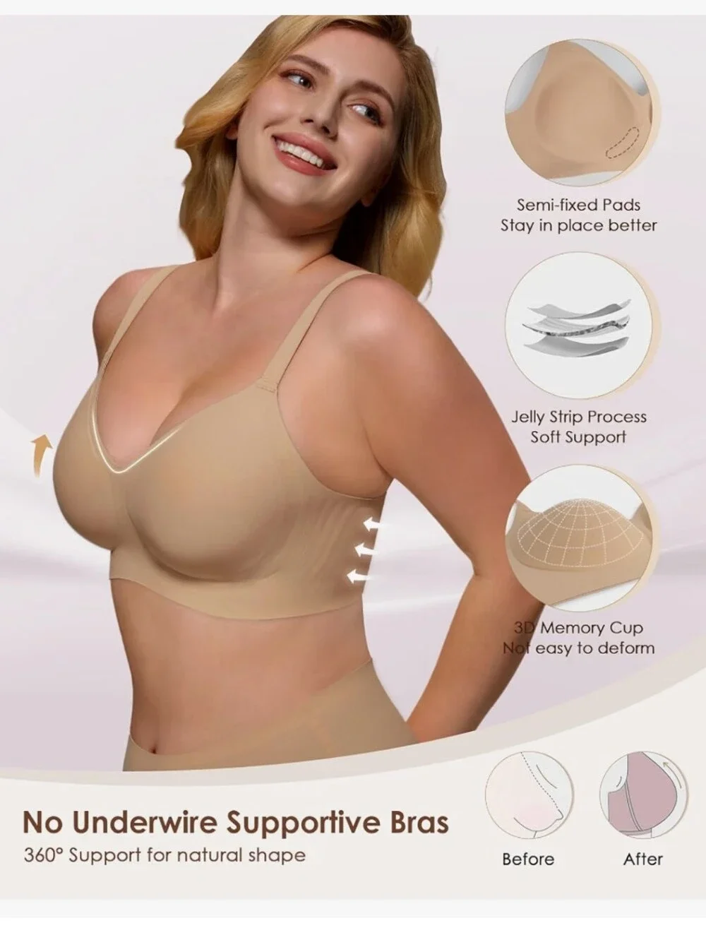 NWT As Fairy Wireless Bras for Women Full Coverage Seamless T-Shirt Size 36DD